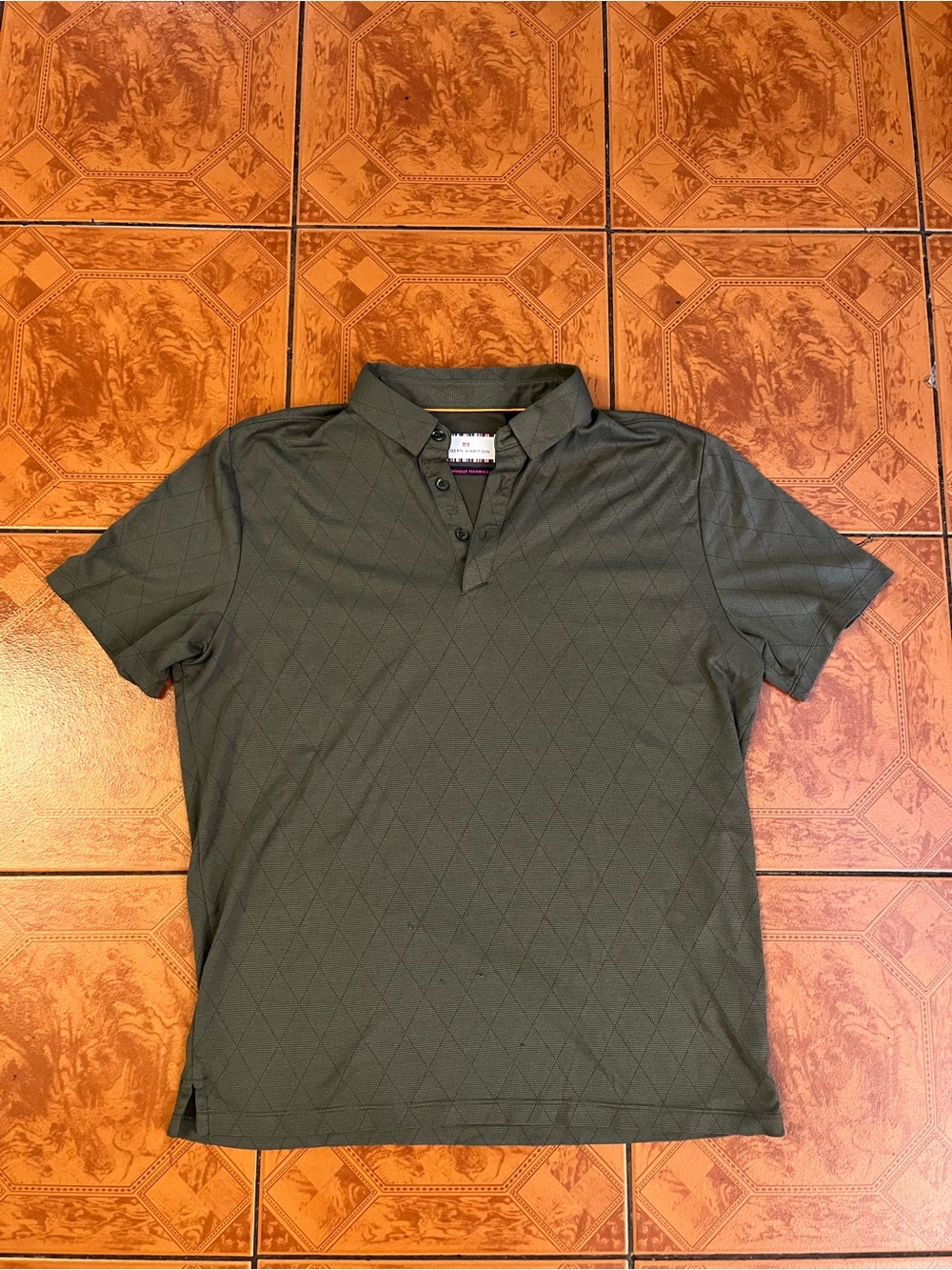 Men's Olive Green Short-Sleeve Diamond-Texture Polo